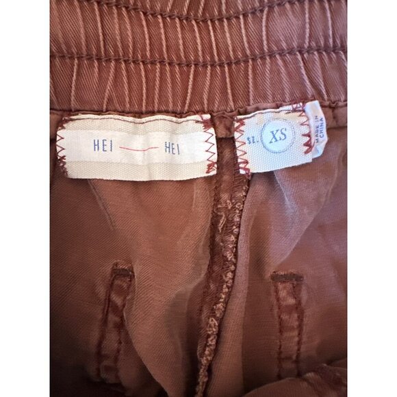 Hei Hei Brown Embroidered Jogger Pants XS Elastic Waist Drawstring Tassels - Picture 4 of 7
